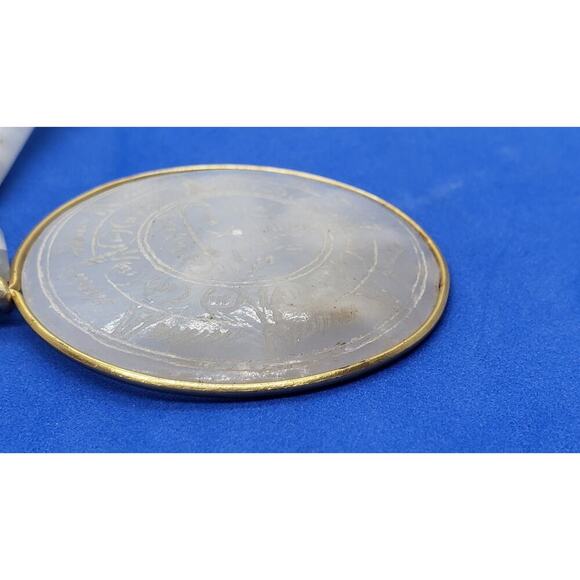 Vintage Necklace Pendant Medallion Myan Sun God Carved Quartz Beaded Chain Gem - Picture 6 of 9